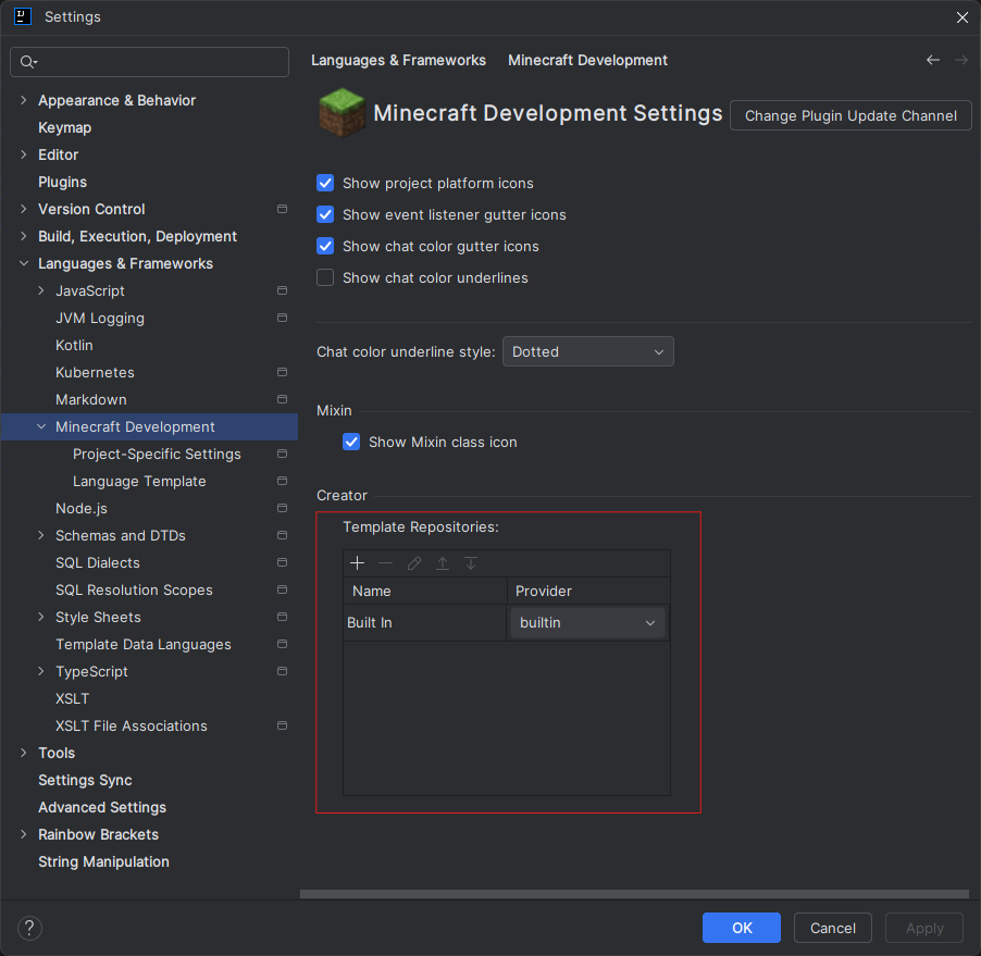 Template Repositories Settings